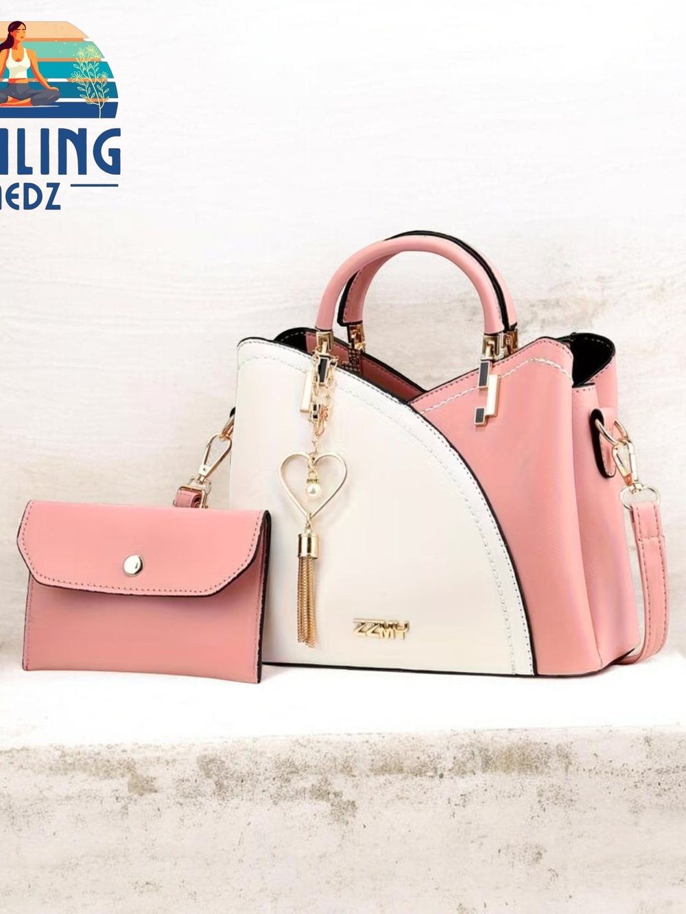 Women's Pink 2pcs Set Fashion Colorblock Tote Bag